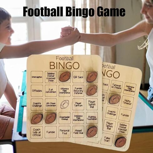 Football Bingo Game Wooden Football-Themed Bingo Game Sports Bingo and Tic-Tac-Toe Board Game Bingo Cards for Family Game Night Wood Game Gift for Adults and Family Fun (1PC) in Saudi Arabia