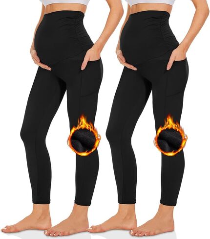 QGGQDD 2 Pack Maternity Leggings Over The Belly with Pockets, Womens Black High Waisted Workout Pregnancy Pants in Saudi Arabia