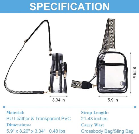 FINGUOLA Clear Bag Stadium Approved,Clear Sling Bag for Women Concerts Sports Travelling Hiking Running with Adjustable Strap in Saudi Arabia