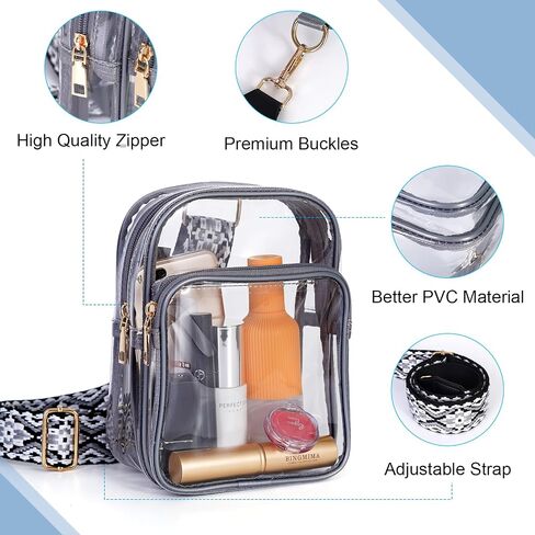 Finguola Clear Bag Stadium معتمدة ، حقيبة حبال واضحة للنساء الحفلات الرياضية المسافرة المشي لمسافات طويلة مع حزام قابل للتعديل in Saudi Arabia