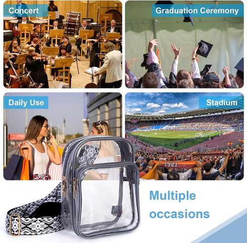 Finguola Clear Bag Stadium معتمدة ، حقيبة حبال واضحة للنساء الحفلات الرياضية المسافرة المشي لمسافات طويلة مع حزام قابل للتعديل in Saudi Arabia