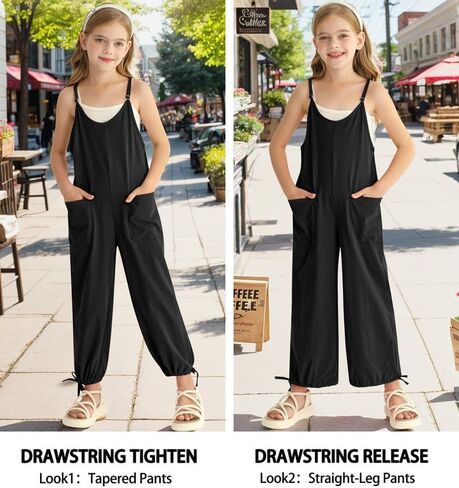 BesserBay Big Girls Casual White Jumpsuit Drawstring Cuffs Long Pants V Neck Spaghetti Strap Romper 13-14 Years in Saudi Arabia