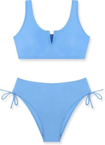 Girls Swimsuit 2 Piece V-Neck Cutout Girls' Swimwear Top High Waisted Bottom Bathing Suits for Teens 7-16 Years in Kuwait