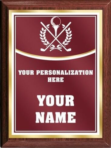 جوائز Crown Awards Golf Personalized Plaque Award ، صفيحة معدنية مسبقة 6 × 8 مع نقش مخصص ، مارون مع لوحة بيضاء على الخشب. in Saudi Arabia
