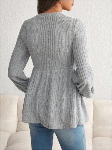 MakeMeChic Women's Maternity Tee Shirt Crew Neck Rib Knitted Long Sleeve Peplum Tops in Kuwait