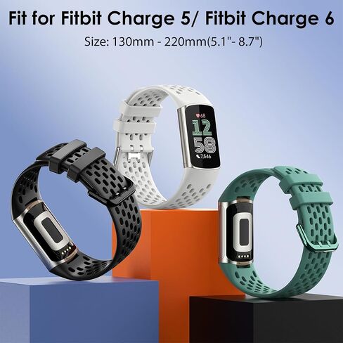 Replacement Band Fit for Fitbit Charge 5/ Fitbit Charge 6, Breathable Sport Band Soft Silicone Waterproof Wristbands Strap in Saudi Arabia