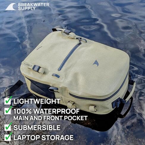 Breakwater Supply™ River Ute Waterproof IP68 Fishing Backpack, Floating TPU Submersible Dry Bag with Padded Hip Belt and Airtight Zippers | 20L (River Ute 20L CORDURA Safari Tan) in Saudi Arabia