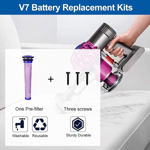 YABER 6000mAh Battery for Dyson V7 Battery Replacement for Dyson SV11, V7 Trigger, V7 Motorhead Pro, V7 Fluffy, V7 Mattress Vacuum Cleaner with 1xPre Filter & 3xScrews in Saudi Arabia