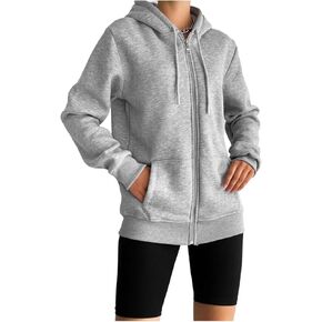Women's Oversized Zip Up Long Sleeve Hoodie Sweatshirt (US, Alpha, Small, Regular, Regular, Grey)