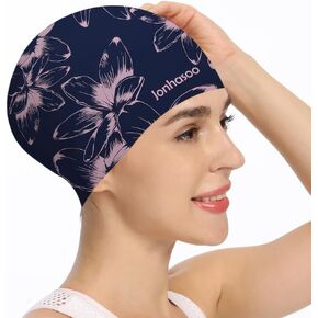 Jonhosoo Silicone Swim Cap for Women, Waterproof Long Hair Swimming Caps with Flower Printed