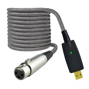 Microphone XLR Female to Computer USB Cable, 10 Feet Computer USB to XLR Female Mic Cord Adapter, Nylon Braided, Noise Free, for Laptop PC Recording, Livestream, Broadcast