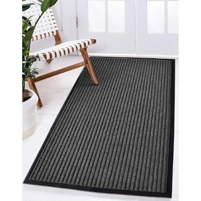LuxUrux® Durable Rubber 3'x5' Commercial Door Mat - Heavy Duty, Indoor/Outdoor, Easy Clean, Waterproof, Commercial Floor Mat for Entry, Patio, Garage - Stylish Striped Gray Design (3 x 5 Feet)