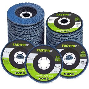 FASTPRO 30-Pack Zirconia Flap Discs, 4-1/2" x 7/8", Include 40 Grit/60 Grit, Type 29 Grinding Disc for Wood & Metal Sanding