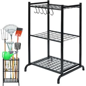 Garden Tool Organizer and Storage, Yard Tool Organizer for Garage Up to 41 Tools, 3-tire Yard Tool Holder Holding Long Handled Tools for Shed Garden Outdoor