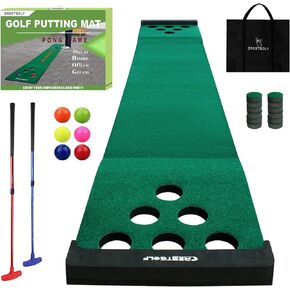 Golf Pong Mat Game Set Green Mat,Golf Putting Mat with 2 Adjustable Golf Putters, 6 Golf Balls,12 Golf Hole Covers for Indoor&Outdoor Short Game Office Party Backyard Use