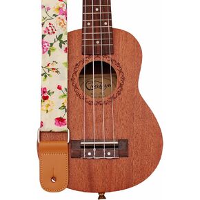 Original Design “Rosa Multiflora in Green" Soft Muslin & Genuine Leather Ukulele Strap Ukulele Shoulder Strap