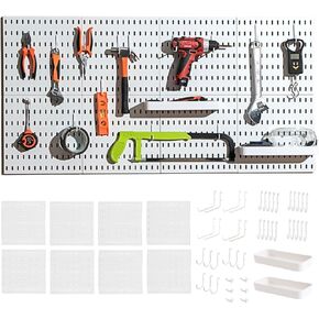 Keepo Pegboard Combination Kit, Pegboards and Accessories Modular Hanging for Wall Organizer, Crafts Organization, Ornaments Display, Nursery Storage, Peg Board (White, 44″×22″)