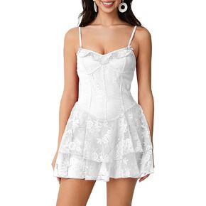Women Y2K Spaghetti Strap Lace Bustier Mini Dress Sexy Sleeveless Ruched Split Bodycon Party Night Out Dress (#18-Black, M)