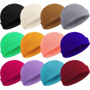 Geyoga 12 Pieces Trawler Beanie Hats Knit Cuff Beanie Roll-Up Edge Skull Cap Fisherman Beanie for Men Women