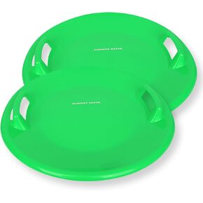 Slippery Racer Heavy-Duty Cold Resistant Downhill Pro Adults and Kids Plastic Outdoor Winter Saucer Disc Snow Sled with Handles- (Green, 2)