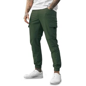 Mens Cargo Joggers Quick Dry Zipper Pockets Slim Fit 4 Way Stretch Elastic Waist Hiking Pants Lightweight