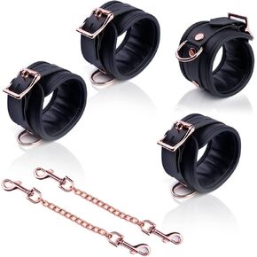 Leather Black Ankle Straps Wrist Cuffs D-Ring for Fitness Legs Exercise Attachment Adjustable