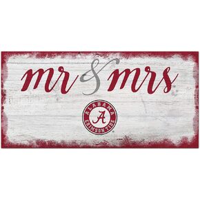 Fan Creations NCAA Alabama Crimson Tide Unisex University of Alabama Script Mr & Mrs Sign, Team Color, 6 x 12