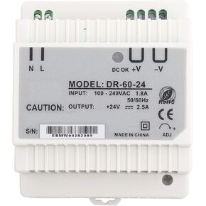 Shipenophy Shell Hollow Design 24V 60W Stable Input DIN Rail Mounting Switching Power Supply Single Phase Output DR-60-24 Electrical for Lighting Equipments