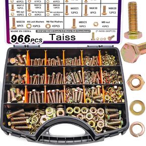 Taiss 966pcs Metric Bolt Assortment Grade 8.8 Heavy Duty,M4 M5 M6 M8 Hex Metric Bolts and Nuts Kit (12-30mm) Yellow Zinc Plated