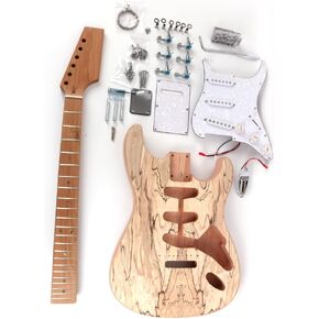 Roasted Canadian Maple Neck DIY Electric Guitar Kit Kits Unfinished Uncut Mahogany Body Maple Fingerboard Fretboard All Parts Included (FSTK-60MS)