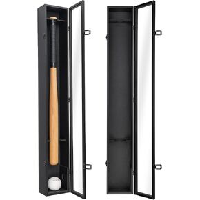 Americanflat Baseball Bat Display Case with Baseball Storage - 37.8x4.3 Baseball Display Frame for Collectibles - All-Star Collection - Wall Mounted Baseball and Bat Case - Black