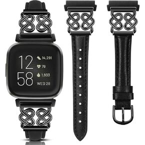 حزام جلد Minyee متوافق مع Fitbit Versa 2/Fitbit Versa/Versa Lite Bands للنساء، حزام جلدي رفيع أنيق مع إبزيم عقدة قلب سلتيك مصمم لملحقات الساعة الذكية Versa 2 in Kuwait