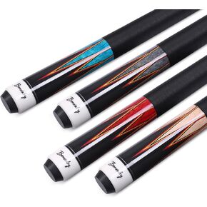 Pool Cue Sticks Set of 4, Maple Shaft 13mm Tip, Decals Pattern Butt with Nylon Wrap