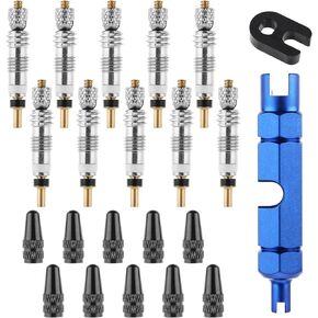 22 Pcs Presta Valve Core, Tubeless Tire Valve Stem Bicycle Replacement with 2 Valve Core Removal Tools, Bicycle Valve Caps for Presta Valve Core Replacement, Tire Installation Tools(22 Pcs)