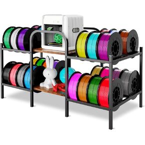 FREBOMBOO 3D Printer Filament Storage Rack, 2-Layer Filament Holder for 3D Printer Rolling Filament ABS/PLA/TPU/Nylon Accessories, Heavy Duty Spool Holders Rack for 3D Printing Studio, Office Workshop