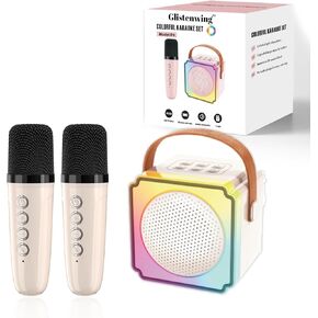 Glistenwing Mini Karaoke, 2 Microphones Colorful Set, Portable Speaker with Lights, Wireless, Bluetooth Fashion Toy Gifts for Christmas Birthday, for 3 4 5 6 7 8+ Year Old Girls Gifts (Beige)