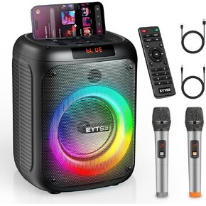 Karaoke Machine for Adults, Bluetooth Speaker with 2 Wireless Microphones with LED Lights Portalbe Karaoke Singing Speaker Microphone with PA System Supports TF Card/USB/AUX/TWS