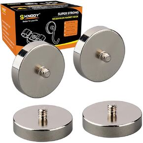 Super Powerful Neodymium Magnet with 1/4-20 Threaded Stud, 4 Pack Heavy Duty Round Magnets with Bolt, Non-Shattering Magnet Base with Nut and Washer for Lighting, Camera, Sensor