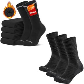 Closemate 5 Pairs Thick Thermal Winter Crew Socks and 3 Pairs Warm Merino Wool Hiking Socks for Men (US Mens Size: 9-12)