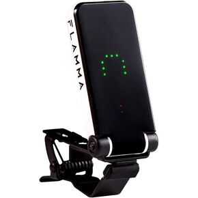 FLAMMA Guitar Tuner Clip On Tuner for Electric Guitar Bass Tuner Ukulele Tuner Power Saving Mode LED Display Metal Clip (White)