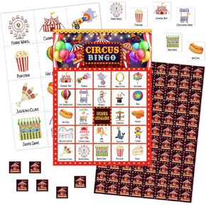 Carnival Bingo Games Cards, Circus Bingo Game Set, Birthday Bingo Party Game, Bingo Supplies for Adults Friends Family, Circus Birthday Party Decorations -29