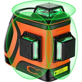 High Visibility Laser Level Outdoor: Heavy Duty 3D Laser Level 360 Self Leveling Up To 197ft Long Range 110mw Diodes for Construction Tiling Framing 12 Line Green Beam, H3-360G