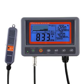 CO2 Controller Carbon Dioxide Controller CO2 Meter Monitor with Relay Function 4.5m Cable NDIR Carbon Dioxide Sensor Probe for Grow Room, Plant, Grow Tent, Greenhouse, Garden, Indoor