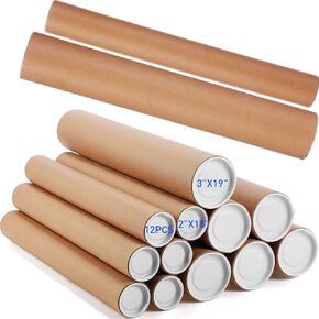 12 Pack Mailing Tubes with Caps 2 x 18 Inch & 3 x 19 Inch Shipping Tubes Heavy Duty Cardboard Poster Tubes for Shipping Storage Art Prints Maps Multipurpose Documents