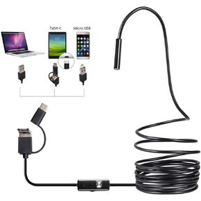 Yuhoo 3-in-1 USB Endoscope, Type-C Inspection Camera for Industrial HD Cameras Endoscope, IP67 Waterproof WiFi Borescope Endoscope Snake Camera with 6 Adjustable Led Light(Size:2m)