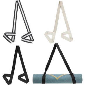 PATIKIL Yoga Mat Strap, 4 Pack Adjustable Yoga Mat Carrier Straps Sling Cotton Anti Slip Mat Holder Stretching Band for Exercise, Black/White/Grey White