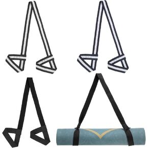 PATIKIL Yoga Mat Strap, 4 Pack Adjustable Yoga Mat Carrier Straps Sling Cotton Anti Slip Mat Holder Stretching Band for Exercise, Black/Black White/Blue White