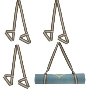 PATIKIL Yoga Mat Strap, 4 Pack Adjustable Yoga Mat Carrier Straps Sling Cotton Anti Slip Mat Holder Stretching Band for Exercise, Khaki Stripe
