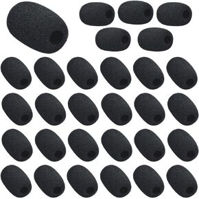 30Pcs Mini Size Lapel Headset Mic Foam Covers, Foam Microphone Windscreen, Mic Foam Covers for Headset Microphone, Black