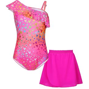 Girls Bathing Suit with Skirt One Shoulder Ruffle Quick Dry Swimsuits Multicolor Sleeveless Swimwear